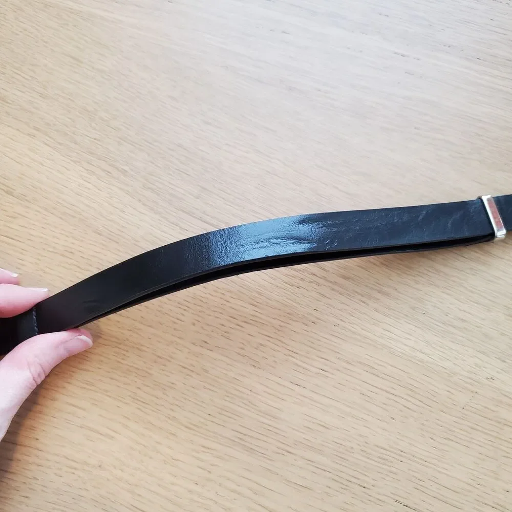 Vintage 80s Silver Buckle Black Belt